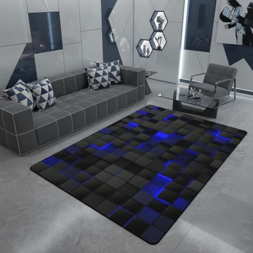 Tapete geométrico Erosebridal 150x200 cm negro y azul marino miniatura 1