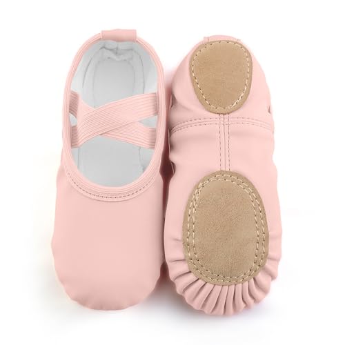 EQSJIU Girls Ballet Shoes for Dance PU Leather Toddler Little Bid Ballerina Slippers2