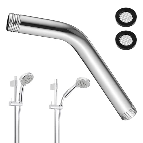 Shower Head Extension Arm Curved Forward 20cm Universal G1/2 Handheld Shower Pipe Extension Adapter Stainless Steel Extra Hose Fitting Showerhead Extender for Home Bathroom (Dual Male Connectors)​