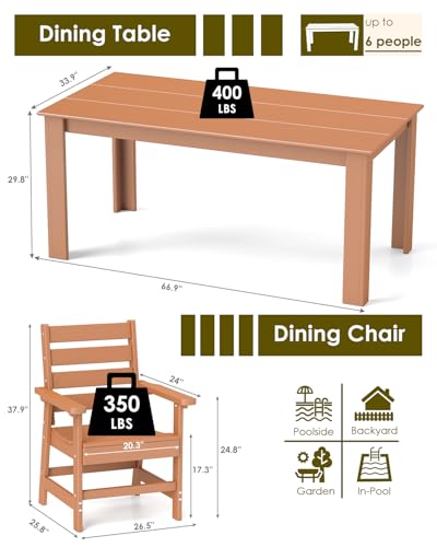 Image of GREENVINES 7-Piece Outdoor Dining Set | HDPE | Patio Table and Chairs Sets for 6 | Patio Furniture | All Weather | Umbrella Hole | Teak | for Backyard Poolside Garden
