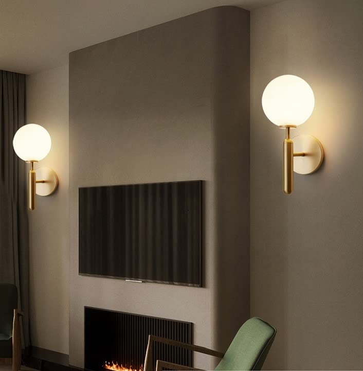 Image of WOKE Modern Wall Lamp With Ball Glass Shade, E27 Golden Finish Light Fixture, Personality Mount for Bedroom Living Room Corridor Art Decor 78948
