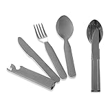  Outent® Camping Besteck Set Essbesteck für Festivals, Bergsteigen, Wandern, Survival, Outdoor, Picknick, Backpacker, Reisen - Gabel, Löffel, Messer, Dosenöffner, Flaschenöffner - 4-teilig