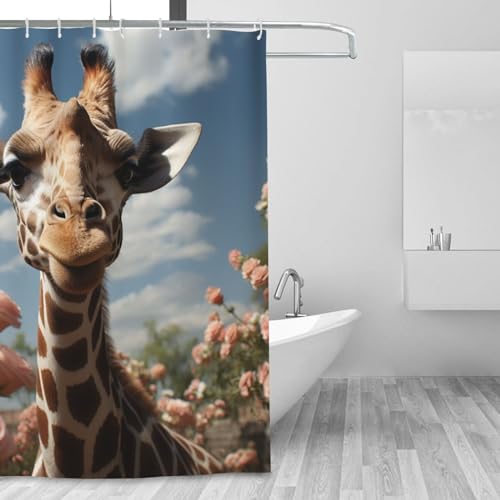 Rideau de douche original girafe imperméable avec crochets 182.9 cm - 7