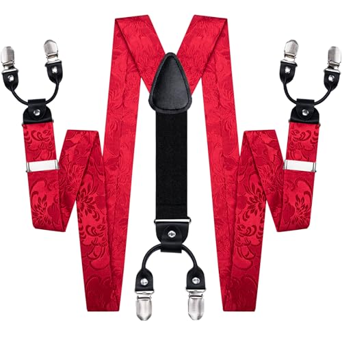 Image of Dubulle Suspender and Bow Tie for Men Paisley Solid Mens Suit Braces Pretied Bowtie and Handkerchief Cufflinks Formal Wedding