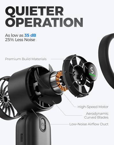 Image of Diveblues Mini Handheld Fan, 30ft /s Portable Turbo Fan [12H Max Cooling], 4000mAh Personal Fan with LED Display, 3-in-1 Hand Held /Neck /Desk Fan for Travel, Cruise, Disney Essentials