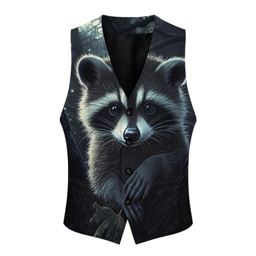 Cute Raccoon Men's Suit Vests Business Formal Dress Vest V-Neck Waistcoat for Wedding Casual4