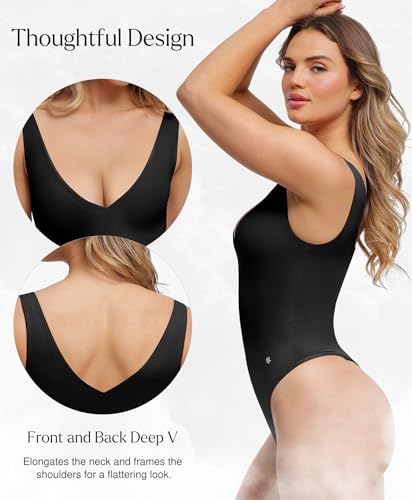 Popilush Body Suits for Women - Going Out Tank Tops - Plunge Deep V Neck Backless Sleeveless Tummy Control Shapewear Bodysuit3
