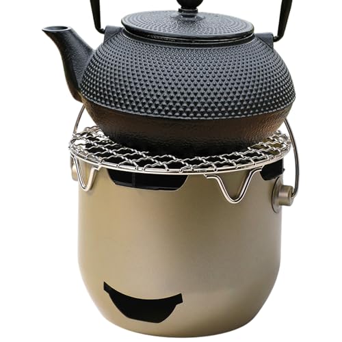 Holzkohlegrill mit Grillrost und Griff – Ausrüstung aus Stahl für Außenküche: Garten, Terrasse, Camping, Wandern