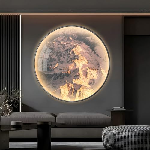 �Ɩ��t���X�m�[�}�E���e���N���X�^������E�H�[���A�[�g�ALED���镗�i��A���E���h�t���[���A���r���O���[�����փI�t�B�X�p��3D�r�W���A�������A�[�g(Gray,90cm/35.4in)