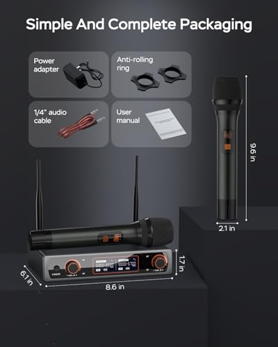 Moyleaf RIV003 Wireless Microphones,Metal Dual Professional Uhf Cordless Dynamic Wireless Microphone System thumb #6