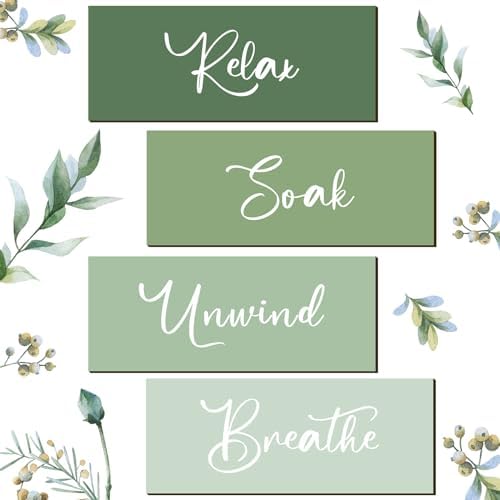 Yousoontic 4 Pcs Sage Green Bathroom Wall Decor Relax Soak