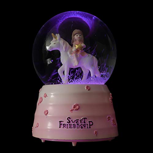 Amosfun Caixa de Música Globo de Neve da Resina Estatueta Acender Unicron Globo Bola De Vidro Decora