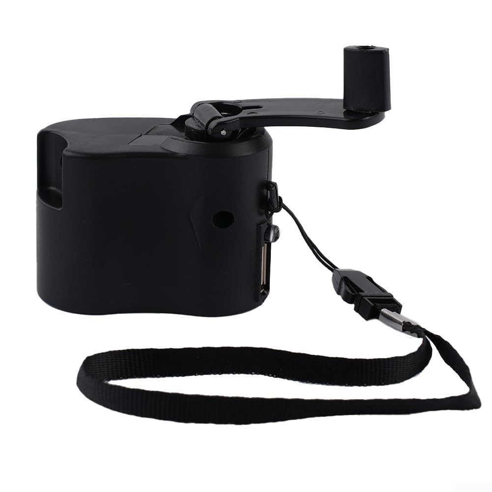 Generatore di carica a manovella USB, a dinamo manuale, per viaggi, ufficio, attività all'aperto, portatile, leggero, con indicatore luminoso (nero)