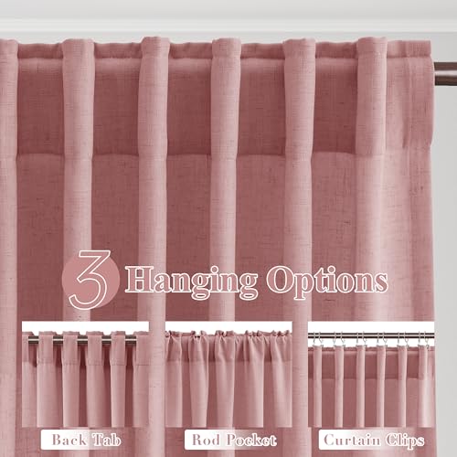 Image of Joywell Extra Long Linen Curtains 108 Inches for Living Room Canyon Rose