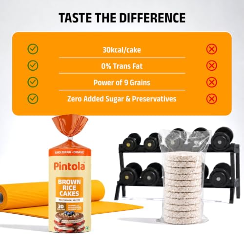 Image of Pintola Organic Brown Rice Cake Multigrain Salted (130g x 4) | Gluten-Free Snack | 9 Wholegrains | Low Fat | 30 Calories per Cake | Soy & Yeast Free | Healthy Snack for Weight Loss