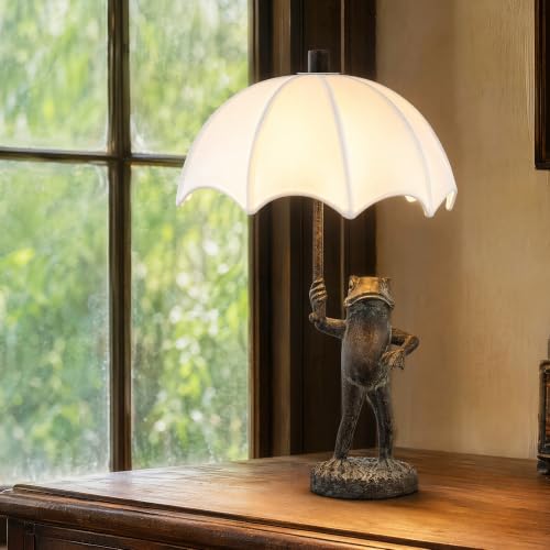 Crestview Collection 20.75 Bronze Resin Frog Table Lamp Umbrella Shade