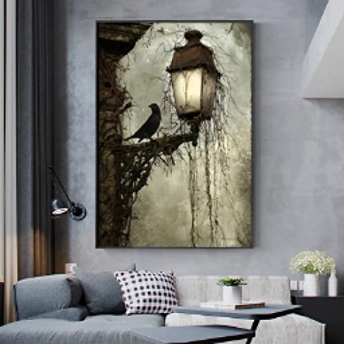 Toile corbeau noir et art sombre vintage impression 70x100cm sans cadre pour salon