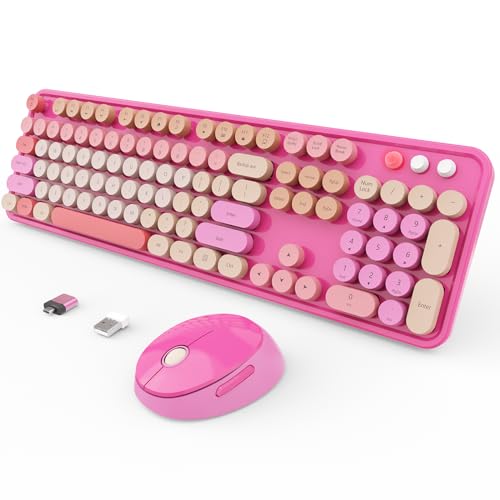 SkyGive Wireless Keyboard and Mouse Combo, Ergonomic Full Size Typewriter Retro Round Keycaps Keyboard, Compatible with Windows, PC, Perfer for Home and Office Keyboards （Red） by SkyGive - Used condition - US$33.47