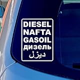 Diesel Auto Aufkleber Mehrsprachig – Internationaler Kraftstoff Sticker (Diesel, Nafta, Gasoil) für Tankdeckel, SUV, LKW & Offroad Fahrzeuge 16x12cm