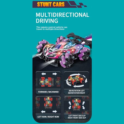 Goolsky Fernbedienung Spray Car Fernbedienung Stunt Car 2,4 GHz mit Funktion Cool Lights Musik Side Drift Handschuh Geste Funkuhr Fernbedienung Spray Stunt Car 3 Steuermodus 2 Batterie
