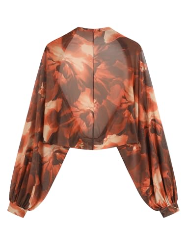 ZAFUL Y2K Bolero Fall Long Sleeve Cardigan Cropped Open Front Shrug 2026 Sweater Women (Orange Floral M) — view 4