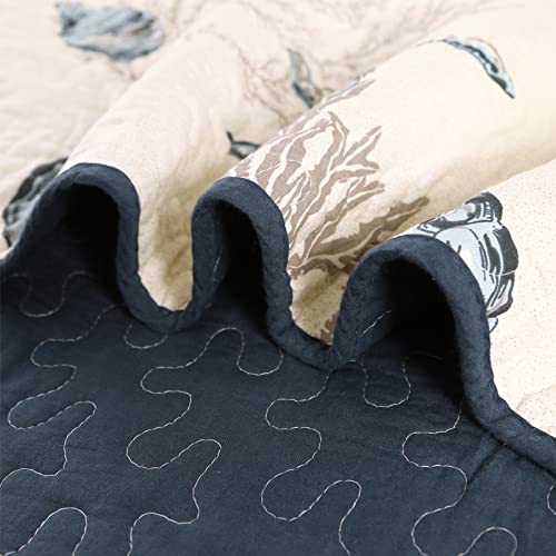 Qucover 3-Pieces Blue Shell Starfish Ocean Theme Quilt Bedspreads Sets 100% Cotton Quilted Bedspreads And Comforters 98X106 Inch, King Bedspreads Clearance Prime #TOP3