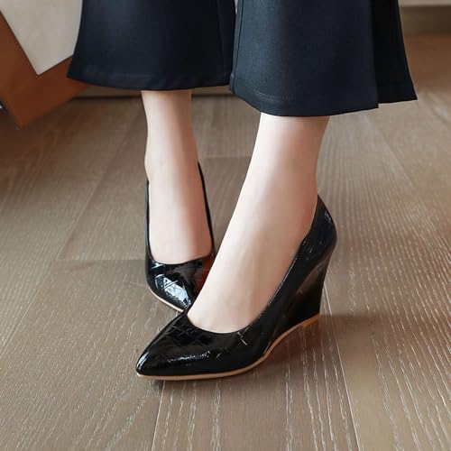 Gicoiz Womens Pointed Toe Elegant Wedge Heel Slip On Pumps4