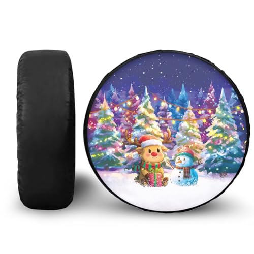 Image of Christmas Snowman Spare Tire Cover PU Leather, Wheel Protector Tyre Cover Weatherproof Universal for Trailer RV SUV Truck Travel Trailer Camper, Accessories 17 inch Fits Tire Diameter 31.6 inch-32.5 inch
