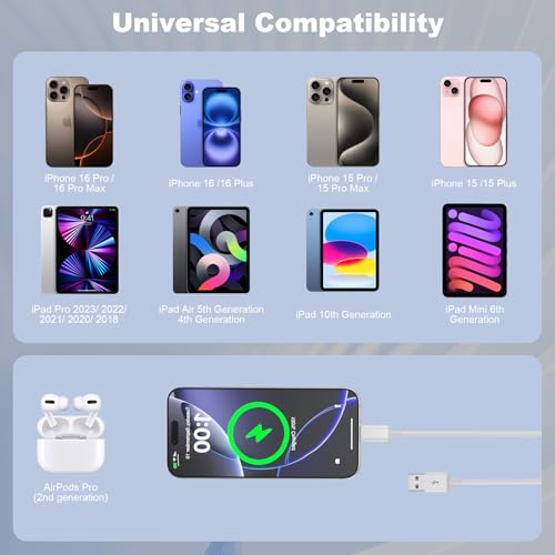 Image of Car Carplay Cable for iPhone 17 /16 /15, USB A to USB C Cable 3A Fast Charging USB C Charger Cord for iPhone 17 16 15 Pro /Pro Max /Plus, iPad Air 4 /5 /6th Gen Car Charger Cord(2Pack 3FT,White)