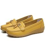 720 Chaussures d'été en cuir respirant à enfiler pour femme Chaussures de travail et de randonnée confortables en cuir Chaussures avec talon bleu, jaune, 42 EU