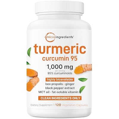Micro Ingredients Pure Turmeric Curcumin Supplement 1,000mg 95% Curcuminoids with Black Pepper & Ginger High Absorption for Joint & Antioxidant Support* Filler Free, 120 Veggie Capsules