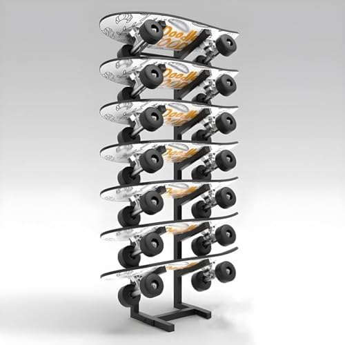 Metal Floor-Standing Display Rack for Skateboards and Skis - Space-Saving Organizer for Sports Equipment Storage(Black-A-25X25X119 Cm)