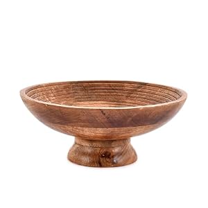 NIRMAN FRUIT BOWL Mango Wood Round Shaped Serving Bowl For Fruit,Dessert Platter Tray Dish Kitchen Dining Fruit,Dessert,Snack (12″ x 12″ x 5″)