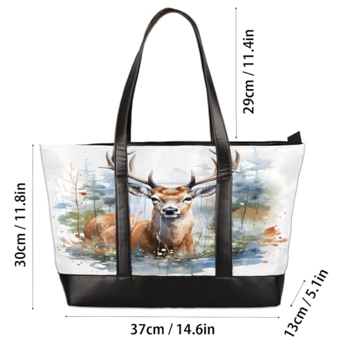 Deer Pattern Laptop Tote Bag for Women 15.6 Inch Lightweight Computer Shoulder Purse Bag with Compartment for Work Travel Laptop Organizer Handbag3