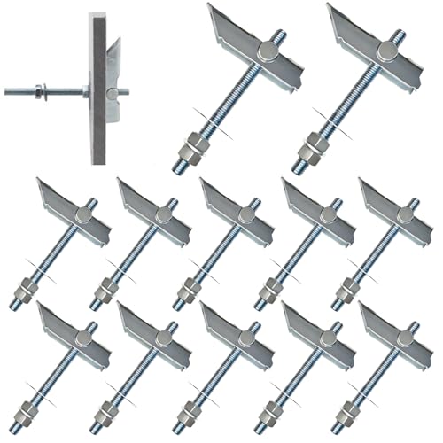 12 tacos basculantes de acero al carbono galvanizado, M6 x 100 mm, tacos plegables para colgar objetos pesados en paneles de yeso para tablas de cortina, paneles de yeso, ladrillos de hormigón, techo