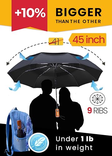 Premium Umbrellas for Rain Windproof Travel Automatic Open Close Large Canopy with Compact Folding Strong Lightweight Portable Umbrella for Car Backpack, Womens & Mens Umbrella - Black2