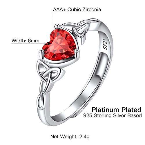 July Birthstone Rings For Teen Girls Women, Adjustable Celtic Knot Ring, Crystal Red Ruby Birthstone Ring Sterling Silver #TOP6