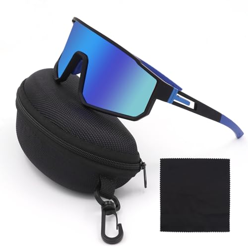 DHINCHANSAIB Gafas de Sol Deportivas Hombre Mujer, Polarizadas Gafas Ciclismo, Gafas Deportivas con Protección UV400, Gafas Running Antideslizantes para Ciclismo Carretera MTB Correr (azul)