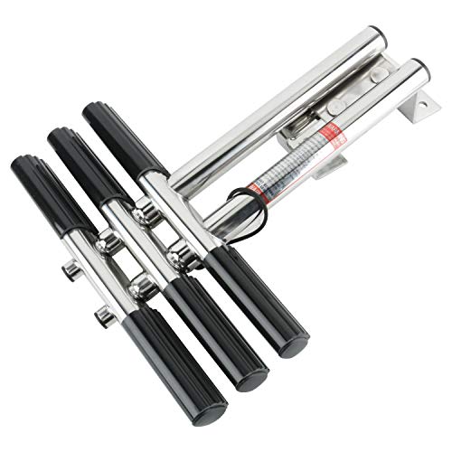 DasMarine Heavy Duty 3 Steps Boat Marine Sport/Diver Ladder 316 Stainless Steel Dual Vertical Telescoping Tube with 2.5" Transom Mounting Extension Shim (3 Step Ladder)