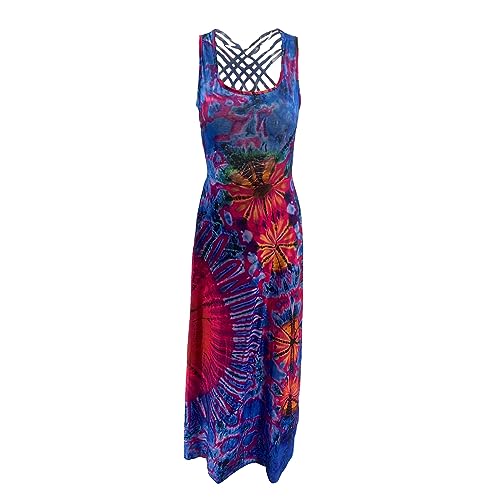 Adoeren Women Y2k Tie Dye Long Dress Sexy Sleeveless Open Back Colorful Maxi Dress Floral Printed Beach Party Sundress4