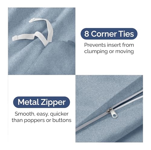 Image of Duvet Cover Full Size Set - Extra Soft Full Duvet Cover 80 inch x 90 inch with 2 Pillow Shams for Women, Men, Kids & Teens - Hotel Luxury w / Zipper Closures & Ties - Comfy, Cozy & Breathable (Heathered Blue)