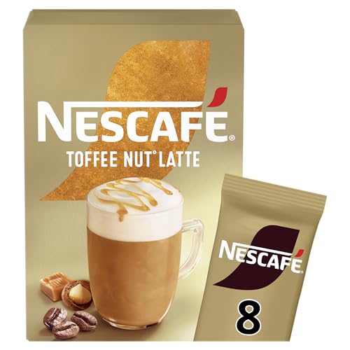 NESCAFÉ Toffee Nut Gold Latte Instant Coffee 8 x 18.6g Sachets, 100% Responsibly Sourced Coffee