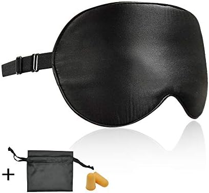 Silk Sleep Mask Eye Mask Blindfold with Adjustable Elastic Strap for Full Night's Sleep, Travel and Nap, Bonus Free Luxury Bag and Ear Plugs