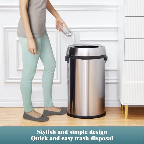 Welyfe YP024-15 17 Gallon Open Top Trash Can, Round Stainless Steel Trash Can, Commercial Trash Can thumb #5