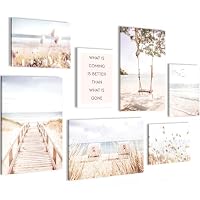 Novart Set De 7 Tableaux Boho Herbe De La Pampa – Beige – XXL 100x70 Cm – Prêt à Accrocher