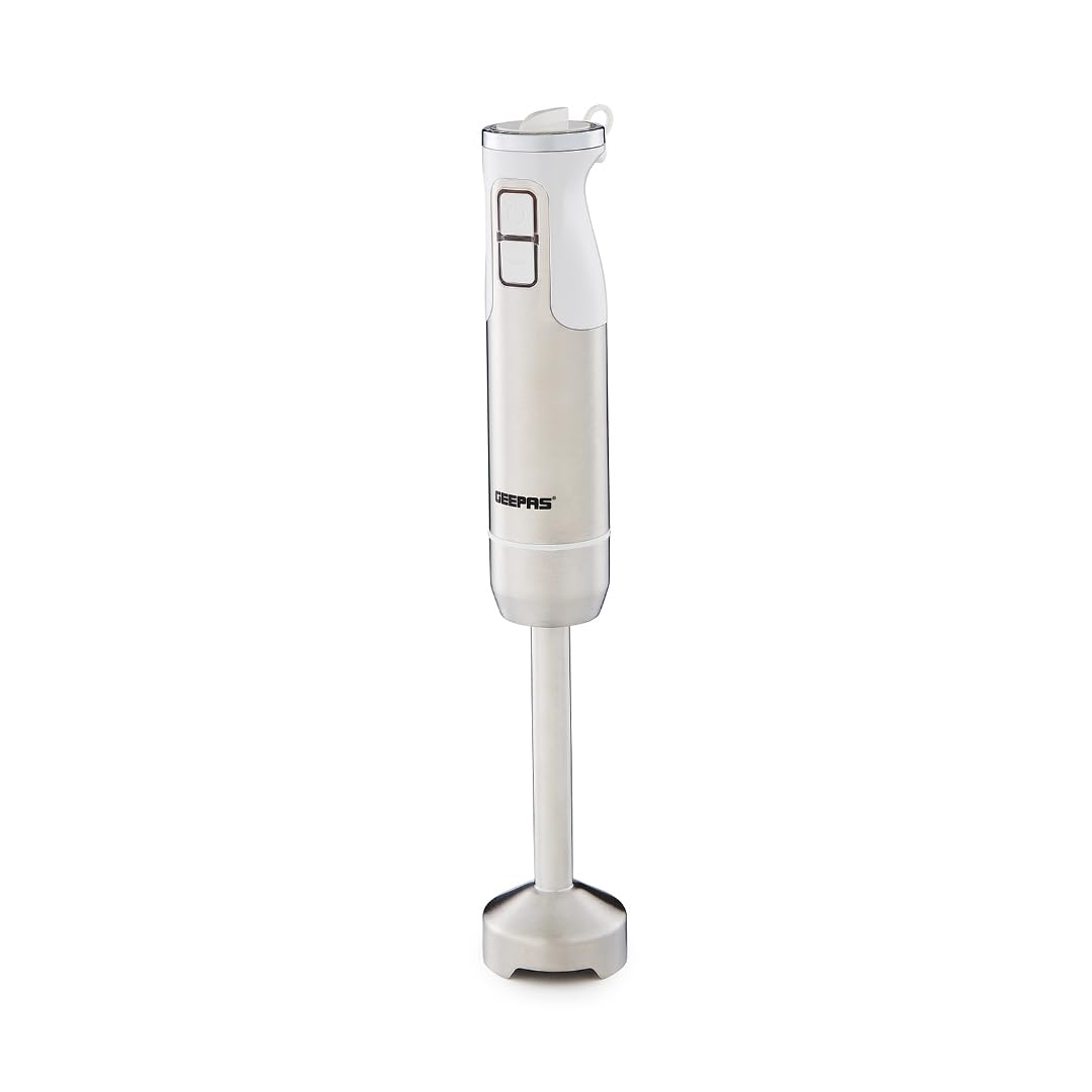 Geepas 600W Hand Blender | Handheld Immersion Blender, Food Collection Stick Blender with Stainless Steel Blades for Making Baby Food Soup Sauce Puree | 12 Blending Speed & Turbo, Silver
