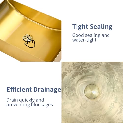 Spoonlemon Bathroom Sink, 21.7 Inch X 13.8 "X 5.1 Inch Stainless Steel Vessel Sink For Bathrooms, Countertop Vessel Sink Vanity With Pop-Up Drain Stopper, Pvd Coating Bathroom Vessel Sinks, Gold thumb #3