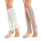 Ezymivs 2Pairs Leg Warmers for Women Girls Ribbed Knit, Fashion Knits Warm Leg Warmers, Knit Long Legs Warmer, 80s Party Dance Sports Socks for Skating Daily Wear