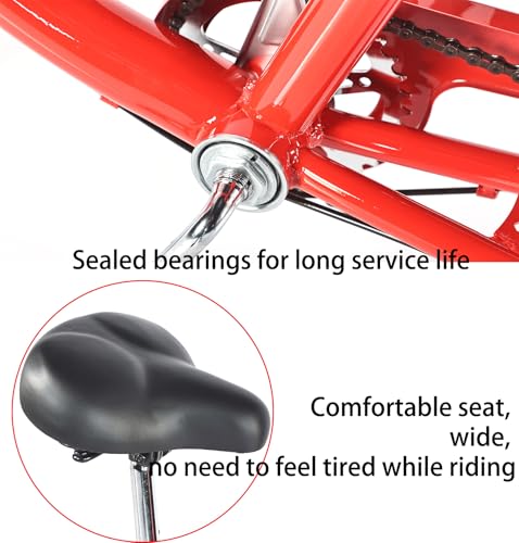 Image of Adult Tricycle Foldable with Child seat 3 Wheel Bicycle for Ladies Tricycle with Basket with Back seat 20 /24in Bikes Maximum Load 550lbs Shock Absorbing Fork Adult-Unisex (24in-7speed-red)