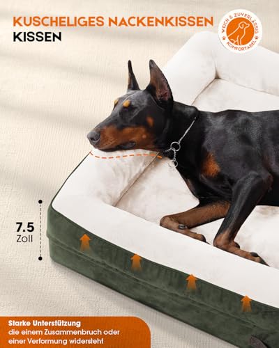 Upvilla Orthopädisches Hundebett XL, Hundekorb Waschbar mit Eierförmiger Kistenschaum,Wasserdicht Hundesofa mit rutschfeste Unterseite und Vierseitiges Kissen (Oliv, 117x76x19cm)